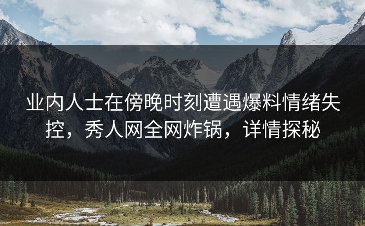 业内人士在傍晚时刻遭遇爆料情绪失控,秀人网全网炸锅,详情探秘 业内人士在傍晚时刻遭遇爆料情绪失控,秀人网全网炸锅,详情探秘